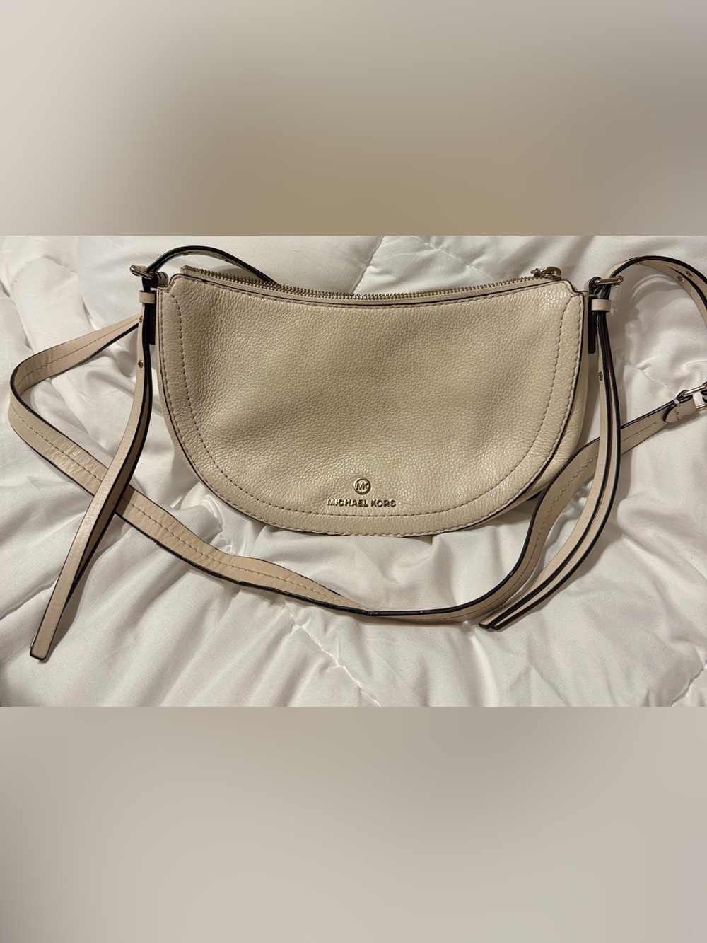 Michael Kors Beige Pebbled Leather Shoulder Bag